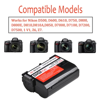 1 Kom. Baterija za kamere EN-EL15 za Nikon EN-EL15 EL15A EL15B, Nikon D500 D600 D610 D750 D7000 D7100 D7200 D800 D850 D810
