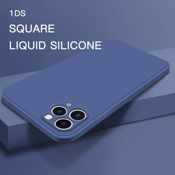 1DS 2021 Kvadratnom Tekući Silikonska Torbica Za iPhone 13 12 11 Pro Max Mini XS XR X 7 8 Plus SE 2020 Puna Zaštitna torbica za objektiv