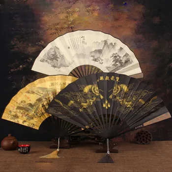 1pc Klasicni Sklopivi Ventilator s četkom u Kineskom Stilu Dekorativni Muški Ručni Ventilator s Ručkom od Bambusa