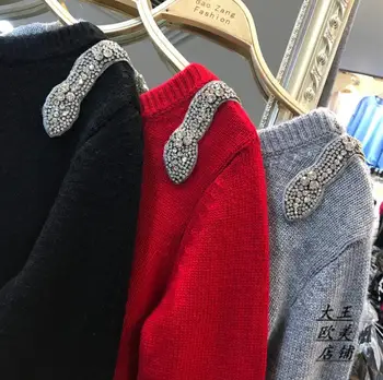 2020 novi modni brand Zimski zmijoliku uzorak s бриллиантовым perle kašmir vuneni džemper + pleteni tople hlače Kostim iz dva dijela wj1756