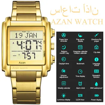 2021 Nove muslimanske molitvene sate montre zlatni ručni sat od nehrđajućeg čelika Islamski Азан