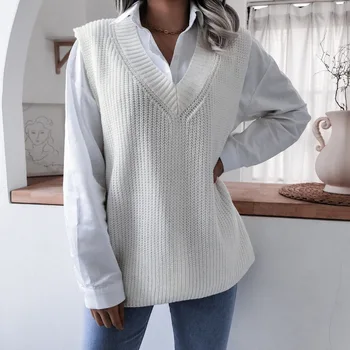 2021 proljeće Europski i američki V-izrez u obliku casual slobodan pletene džemper, prsluk je prsluk ženska odjeća