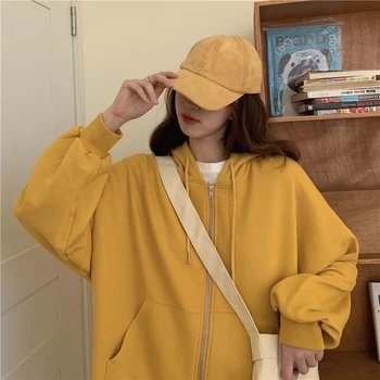 2021 Proljeće Smeđe veste Ženski veste Majica sa kapuljačom Džep jakne Odjeća Femme s kapuljačom na munje Top Korejski