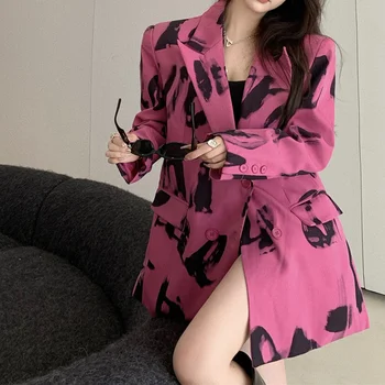 2021 Ženska jakna Ženska jakna sa po cijeloj površini u retro stilu u Гонконгском stilu Proljeće i jesen Slobodan top s dugim rukavima ružičasto-crvene boje