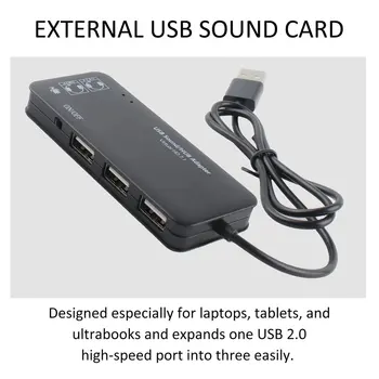 3 Porta USB2.0 Hub Vanjska Zvučna Kartica USB Bez Vanjskog Upravljačkog programa Stereo Zvučnu Karticu Шумоподавляющий Slušalice Adapter za Prijenosna RAČUNALA