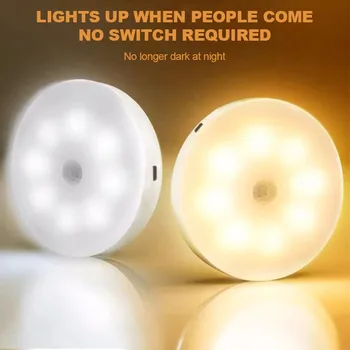 3 Watt LED noćno svjetlo USB Punjenje Okrugli Indukcija Svjetiljke za Kupaonicu, Spavaće sobe i Stepenice Ormar Auto-Dodirna Zidne Lampe Ormar