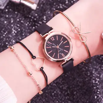4 kom. komplet Nova moda Jednostavni satovi za Svakodnevne Ženske kožne kvarcni ručni satovi satovi Zegarek Damski Relogio Feminino