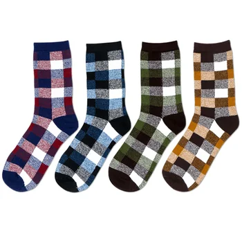 4 Parovi muške čarape za Proljeće, Jesen Zima, Pamuk muške kratke čarape Korejski Klasična moda Kockice Sportska čarapa s cijevi Najbolji pokloni