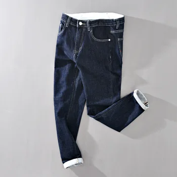 8103 Jednostavne traperice za muškarce u Vintage korejskom stilu Visoke kvalitete, Univerzalne, Dečko, rastezanje, Prosječna struk, munja, plave traper hlače