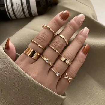 9 Kom./compl. Ženski Modni prstenova Geometrijski Crystal Zlatni Prstenovi Set Klasicni Večernje Uređenje za ruke Trend Darove Pribor za žene