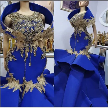 Abendkleider Королевско-plava večernja haljina robe de soiree perla aplikacija Čipke, haljine Duge večernje haljine Dubai абие