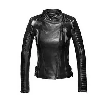 Ailegogo Jesenski ženska crna kožna jakna u stilu punk Ženska jastučićima od umjetne kože od umjetne kože Ženske jakne Osnovni бомбер Kaput od umjetne kože