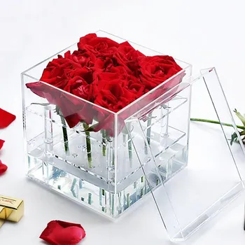 Akril Cvijet Ruže Prikaz Kutija Za Pohranu Organizator za Šminkanje Kozmetički Držač Poklon kutija za cvijeće na Valentinovo Poklon za rođendan