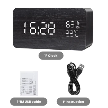 Alarm LED Digitalni Drveni stol Sat Sa Napajanjem Iz USB/AAA SA Senzorom za Temperaturu I Vlagu Glasovno Upravljanje Ponavljanje Stolni Satovi