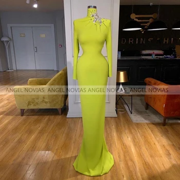 Anđeo НОВИАС s dugim rukavima Sirena Zelena s Visokim Izreza Haljine 2021 Perle Ženske večernje haljine za maturalne Vestidos De Fiesta