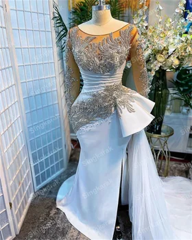 Aso Ebi Sirena Muslimansko vjenčanicu Čipka Aplicirano Biseri, Perle Vjenčanje Haljine Plus Size Arabic Haljina Vestido de noiva