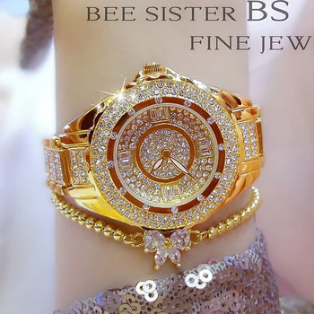 B bee sister Brand luksuzni Ženski sat Zlatni ručni sat sa štrasom Od nehrđajućeg čelika Srebro ženski sat sa dijamantima 2021 Reloj Mujer