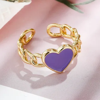 Berba Dubi Srčani prstenovi kapi boje za ulja za žene s emajlom od metala, Kreativni stil INS Prsten s сердечком za ljubav Podesiva modni nakit