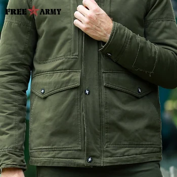 Besplatna dostava M-4XL Muška jakna sa mekom postavom Pamuka kaputi Zimska debela jakna Muška s velikim džepovima Monotono zelena odjeća Jakna s kapuljačom Muška odjeća