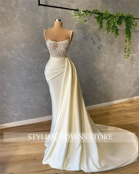 Bijela vjenčanica Sirena za žene Elegantan, ukrašen perlicama i biserima, Duga večernja haljina po mjeri