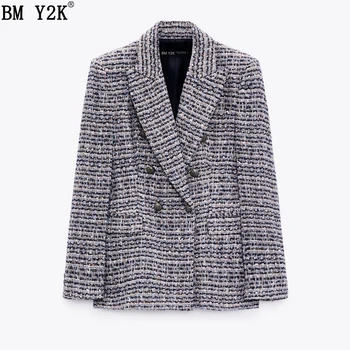 BM Y2K suknje, Ženske teksturom двубортный blazer donje vune kaput ovratnik s lapels jakne s dugim rukavima ženska suknja s visokim strukom
