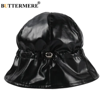 BUTTERMERE Black hat-kanta Za žene Design umjetna koža Jesen zima Široka polja Remen Marke Svakodnevne ženske kape
