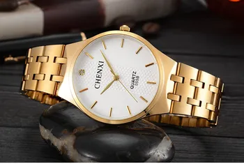 Chenxi 055B Brand Vodootporne Ženske Gospodo Ljubitelji Zlatne ženske Kvarc Luksuzni Zlatni Sat Relogio Feminino Montre Femme Reloj Mujer