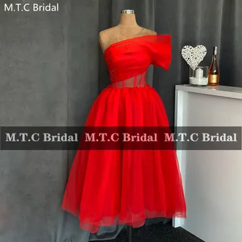Crvene Kratke haljine za maturalne večeri S jednim krakom, Prozirne čipke i Vjenčanje večernje haljine s aplikacija, Ogrtač za Stranke Plus Size