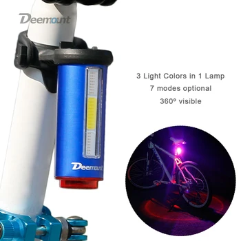 Deemount Vrući Novi Stražnje svjetlo za bicikl 3 Boje u 1 žarulju LED COB Vizualno upozorenje Stražnja svjetla za bicikl 100LM 850aAH Punjiva