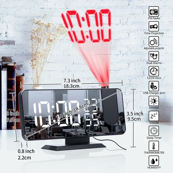 Digitalni FM Radio Projekcija Alarm Pametan LED Električni Stolni Sat Stolni Genetika Spavaća soba Vrijeme Projektor Dekor