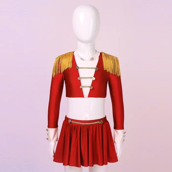 Djeca Djevojke Jazz Plesne Kostime Odijelo Navijač Uniforma S dugim Rukavima Skraćene Top + Suknja Dječje Dance Odjeća Kit Latinsko Haljina
