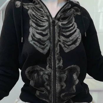 E-djevojka Gotička leptir Crna jakna zip Kaput Jesen ženske prevelike hoodies Y2K Vila Grunge Vintage grafička majica