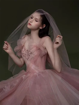 Elegantne ružičaste haljine od tila, bez naramenica A-силуэта, večernje haljine s klasičnim otvorenim leđima, tanak struk, dužine do poda, Smještaj za večernja haljina