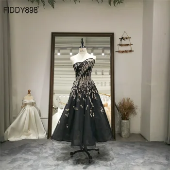 Fine Crne večernje haljine Koktel haljina Raskošan vez Perle Večernjim vjenčanicu za žene Vestidos Formales