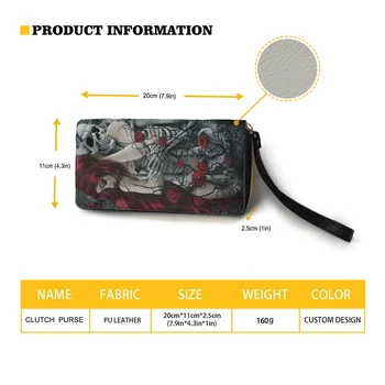 FORUDESIGNS Ženski Prijenosni kožni novčanik 3D Cool dizajn Vuka Dug torbicu za mlade Svakodnevni ženska moda otisnutim uzorcima po cijeloj površini za novac