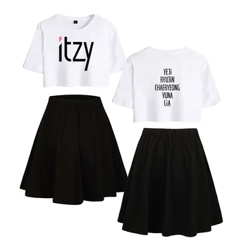 ITZY Ženski kompleti iz dva predmeta Topla Nova moda ljeto crno Bijeli Vanjski pupak majice +crna kratka suknja ženski kompleti iz dva predmeta