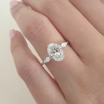 Jednostavna Vjenčanje dekoracije 925 Sterling Srebra 10*14 mm Bijeli Ovalni Cirkon Prsten na prst za žene Zaručnički Prsten je Poklon nakit Anillos