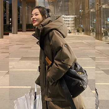 Kaput sa pamučnom postavom Ženska jakna srednje dužine u korejskom stilu obložen s пуховкой 2021 zima