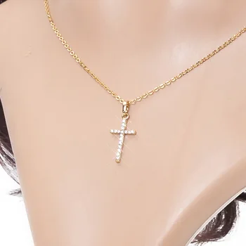 Križ Ogrlica za Žene Zlatnu Boju Crystal Isusa Križ Privjesak Ogrlice Nakit Stare Europske Metalni Lanac Ogrlica na Veliko