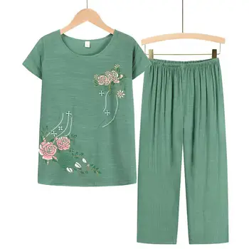 Ljetne hlače od dva dijela Kit Za žene s kratkim rukavima Elegantni Cvjetni print Plus Size Odijela majica Besplatno Hlače Setove Odijelo srednje dobi