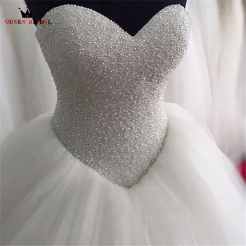 Loptu haljina prilagođene veličine Bez naramenica s krzneni biserima i perlicama Večernje vjenčanica Robe de Mariee vjenčanica 2021 Nova Moda SA01