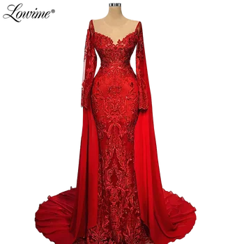 Lowime Crvene večernje haljine s dugim rukavima 2021 Plus Size Oblog Individualne Дубайские bliskog istoka ženske večernje haljine poznate osobe