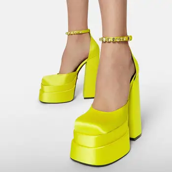Luksuzne marke nove ženske svilene sandale-gladijatori modna platforma na debele visoke pete ljetne sandale za žene večernje seksi cipele žena