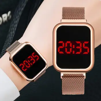 Luksuzni digitalni magnetska satovi za žene Rose Gold Haljina od nehrđajućeg čelika led kvarcni satovi satovi Relogio Feminino Drop Ship