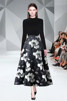 Luksuzni Dizajn Piste od dva Dijela Za žene Crni Pulover dugih rukava Džemper+Жаккардовая duga suknja s visokim strukom Odijelo