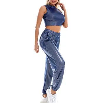 Majice i hlače od PVC Kožne široke Sportske hlače za trčanje Žene s visokim strukom Besplatne ulične sportske hlače u stilu hip-hop ženske sportske hlače Sportska odjeća
