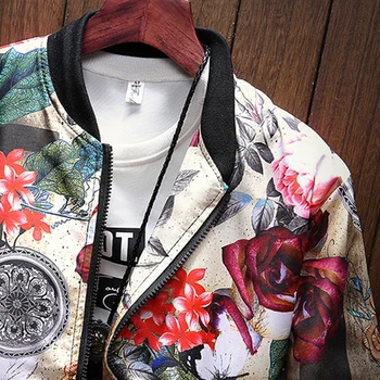 Moderan jakna Za muškarce Proljeće i Jesen Бомбер Jakne s cvjetnim uzorkom Plus Veličina Casual odjeća zip Muška odjeća