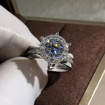 Moderan ženski angažman prsten od 925 sterling srebra u dvije cijele cirkon 6 Prstenova s kandžama za žene, prsten za stranke, dar za djevojčice
