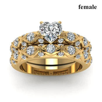 Modni nakit Par Prstenova Romantično srce Cirkon Ring Set za Mladence Angažman Zlato Boja Vintage Zmaj Od Nehrđajućeg Čelika Muški prsten