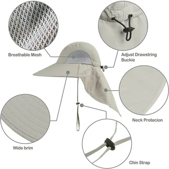 Muška godišnje UV-zaštita Ribolov kapa sa širokim poljima, prozračna mrežica na otvorenom ribolov za penjanje, pješačenje Sunca šešir s vrata preklopom